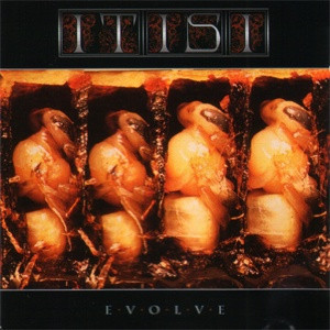 Retail cover for the It Is I album Evolve, released in 1994. At the top is the band logo. Then it has a picture of what looks like four insect larvae, then the text underneath "Evolve".