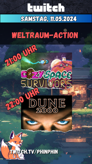 Gleich gehts wieder los. Heute geht es in den Weltraum zurück. Zunächst mit #Cozyspacesurvivors und anschließend mit #Dune2000
