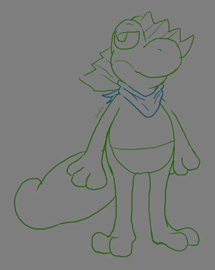 A sketch of Raquao's Treecko character done on the online art collaboration software Magma.