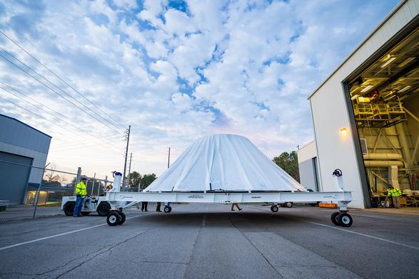 SLS_Payload_Adapter_Moved_for_Testing_at_NASA_Marshall_photo_1_(PLA_PAF_EDU_Move_to_4697_West_Test_Area).jpg