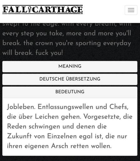 Screenshot, Ausschnitt vom Songtext zu "Swept to the Edge" von FOC.