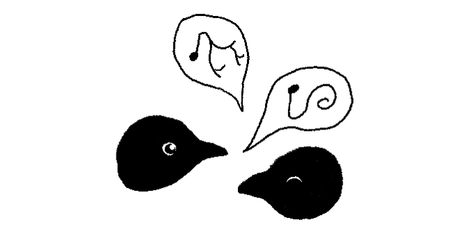 Two birds talking in musical notes