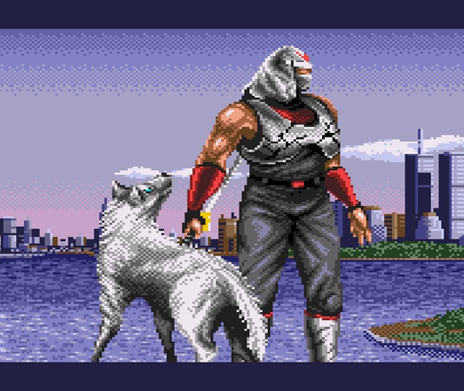 Aparece un perro blanco, junto a un ninja.