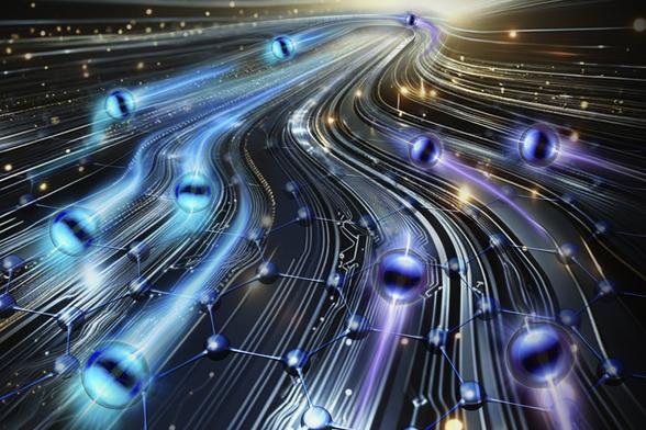 Photo credit: Sampson Wilcox, MIT Research Laboratory of Electronics. Artist's rendition of a five lane electron superhighway made from rhombohedral graphene.