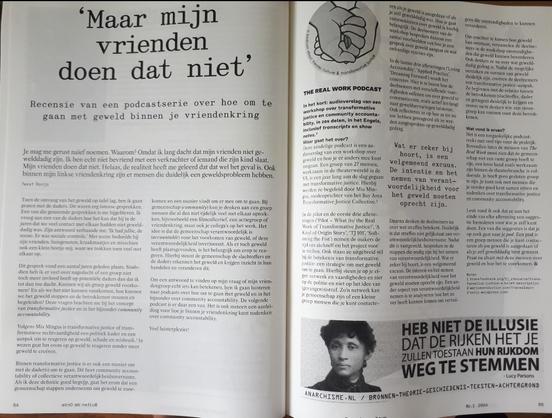 Foto van pagina 54 en 55 van het tijdschrift  "Buiten de Orde", nr. 1, 2024. Een eerdere versie van deze tekst is digitaal beschikbaar via:
https://www.doorbraak.eu/maar-mijn-vrienden-doen-dat-niet-podcasts-over-hoe-om-te-gaan-met-geweld-binnen-je-vriendenkring/