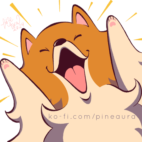 An icon of Missile from Ghost Trick: Phantom Detective. Here he is raising his paws high and smiling happily and triumphantly.