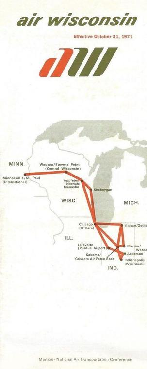 This timetable has a route map. They flew from as far west as Minnesota to as far east as Indiana