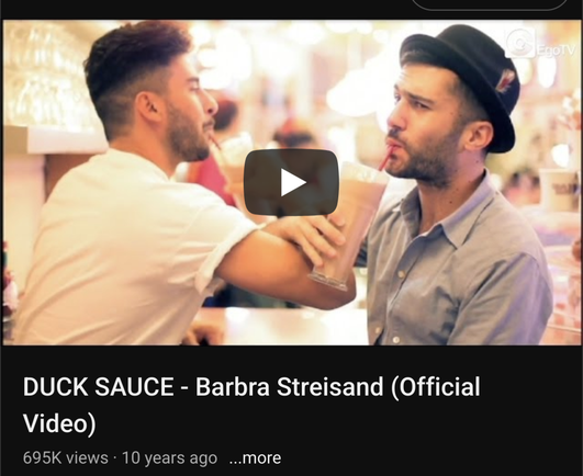 A screenshot of the video to Duck Sauce's song Barbra Streisand on YouTube shared in the context of Gina Rinehart and the Streisand Effect