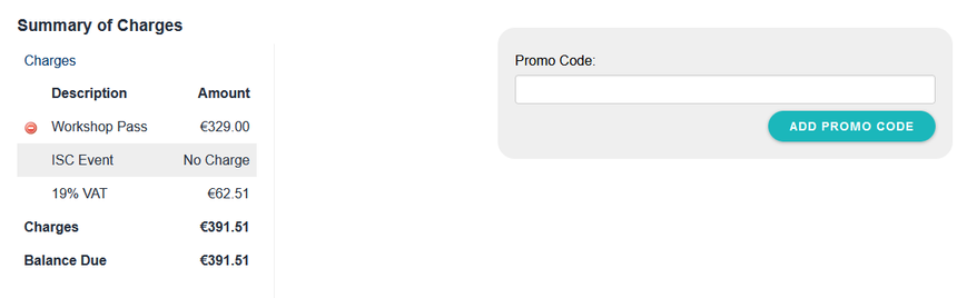 329€ became 391.51€ and an empty promo code field
