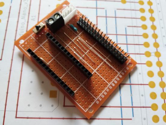 the finished board for connecting the Arduino Nano to the floppy drive