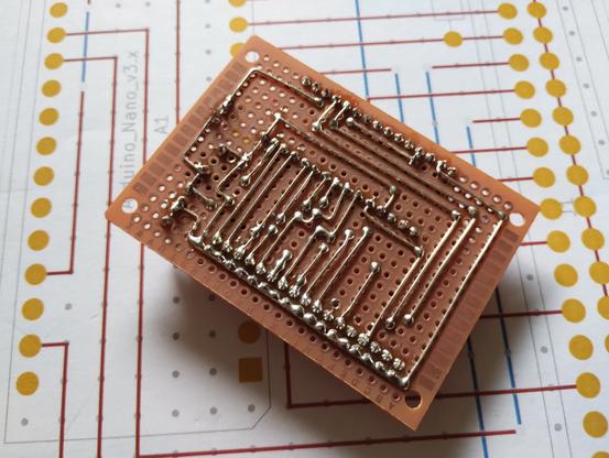 bottom side of the perfboard showing the soldering