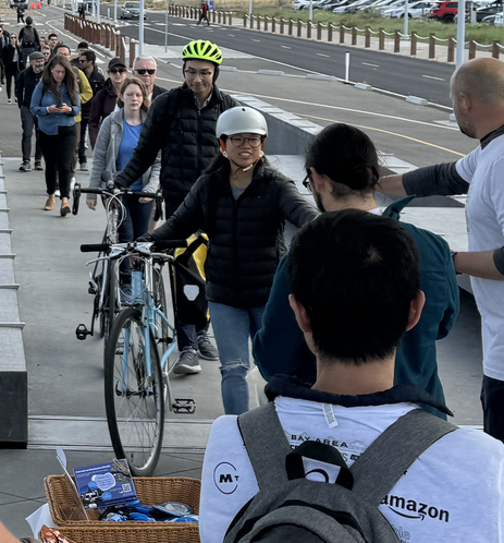 Ferry riders at the Seaplane Lagoon ferry terminal energizer station