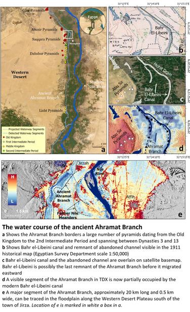 maps - The water course of the ancient Ahramat Branch, Nile River, Egypt