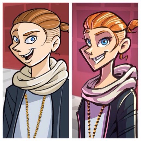 Two drawings of the same character.