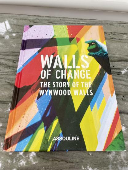 Book with colorful art cover of an abstract mural with a person’s hand holding a can of spray paint