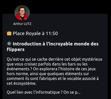 Copie d'écran du programme de ma présentation.