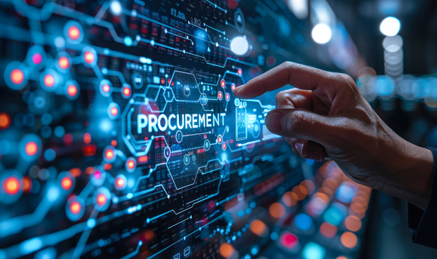 Photo of digital procurement - hand selecting options on the screen.