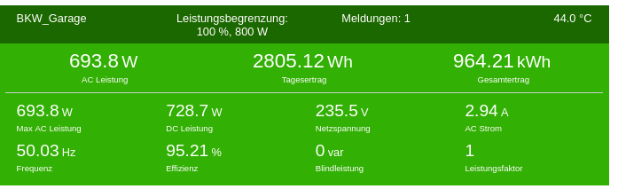 Screenshot Ahoy DTU, Limit auf 100% oder 800Watt eingestellt