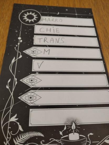 Photo d'une feuille de jeu en cours de partie du jeu de société Phantom Ink