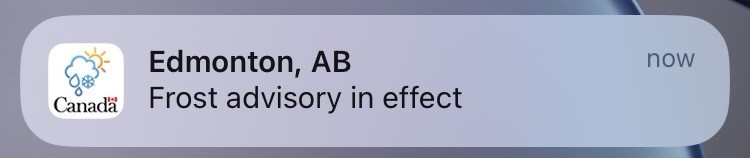 Environment Canada alert for Edmonton, AB
Frost advisory in effect