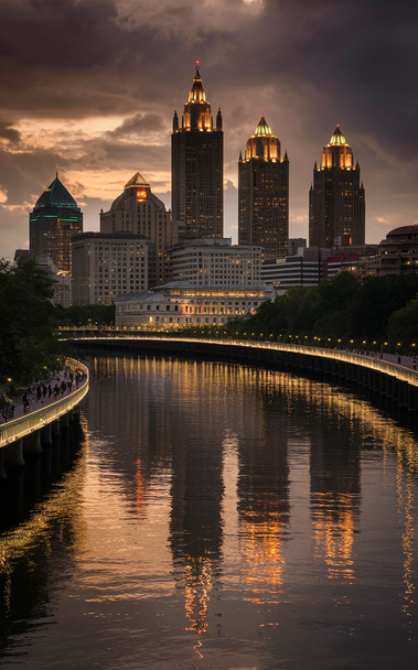④« Generated by ideogramai »
Buildings reflected on the river, cinematic, photo
