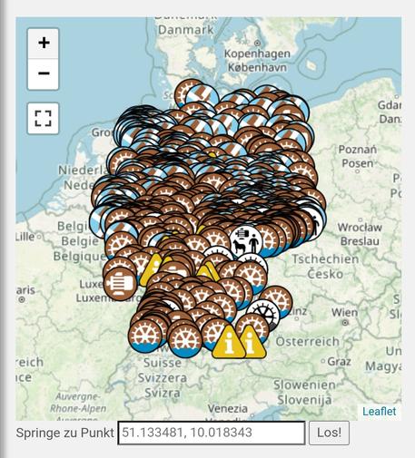 Screenshot Landkarte von Deutschland mit unzähligen Mühlen Symbolen