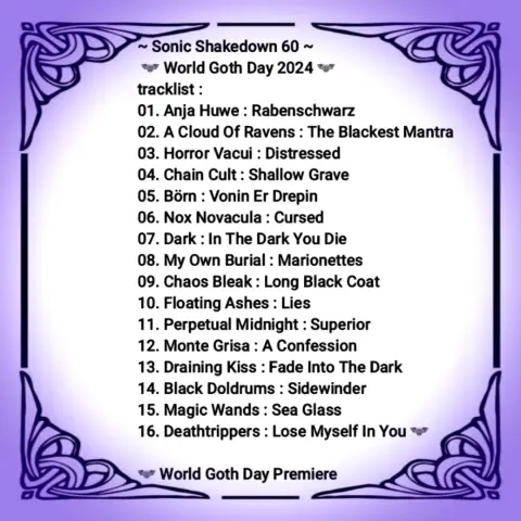 ~ Sonic Shakedown 60 ~ 
🦇 World Goth Day 2024 🦇

for World Goth Day 22nd of May 2024
https://www.mixcloud.com/sequinworld/sonic-shakedown-60-world-goth-day-2024/ 
celebrating the scene, enjoy!

#SonicShakedown60 #SonicShakedown #Mixcloud #WorldGothDay #WorldGothDay2024