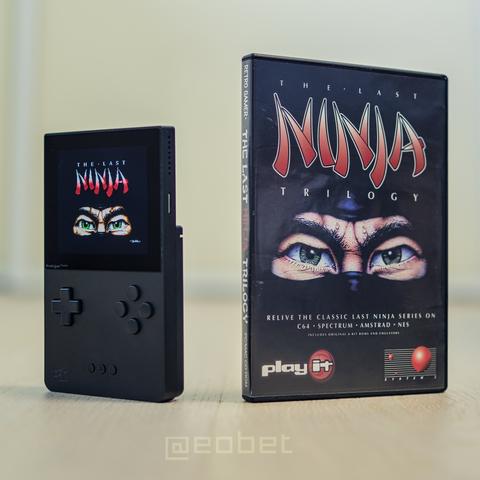 The modern Analogue Pocket running a C64 core with a modern Last Ninja compilation beside it.