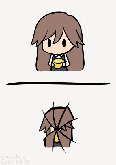 2 panel comic of Arashio. First she has a lemon, then space-time collapses due to probably licking the lemon.