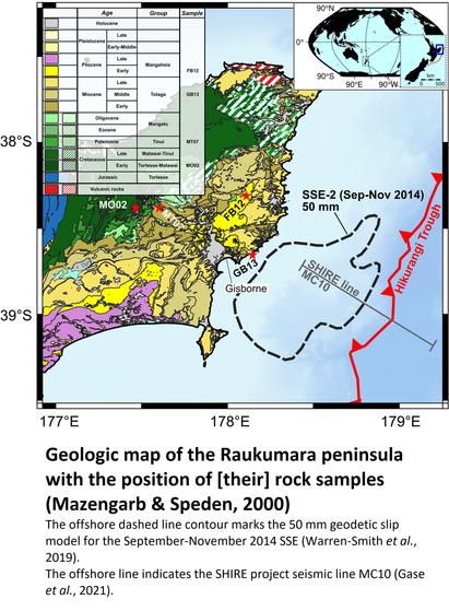 geologic map - Geologic map of the Raukumara peninsula with the position of [their] rock samples