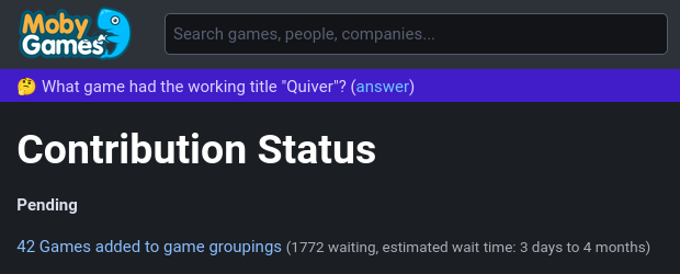 Screenshot showing the status of my contributions, with “estimated wait time: 3 days to 4 months”.