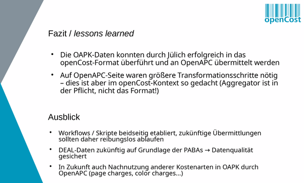 open Cost Webinar 23.05.2024 Fazit und lessons learned bei der Datenvermittlung von DFG-OAPK-Meldedaten