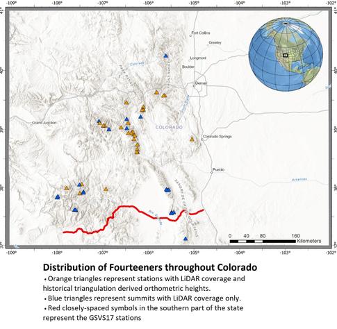 map - Distribution of Fourteeners throughout Colorado