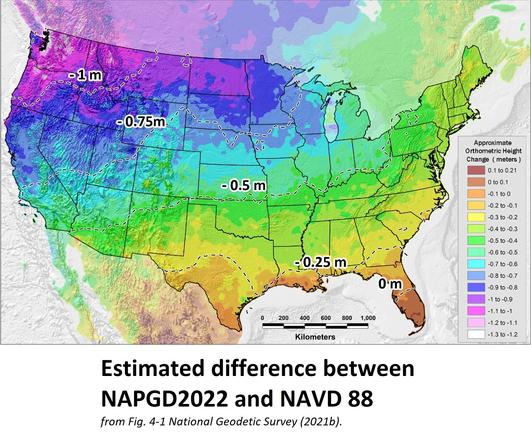 maps - Estimated difference between NAPGD2022 and NAVD 88, CONUS, USA