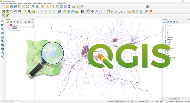 screen shot and logo - QGIS software