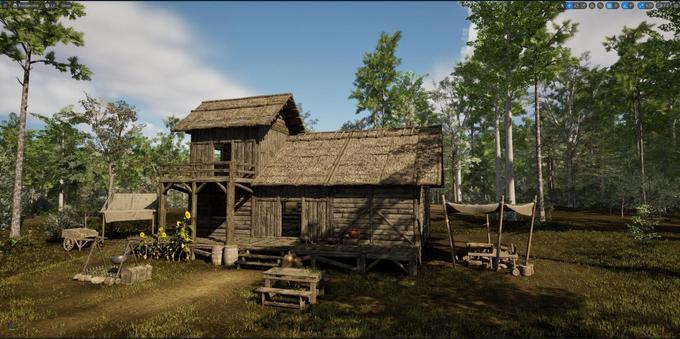 Game graphics of a cabin in the woods