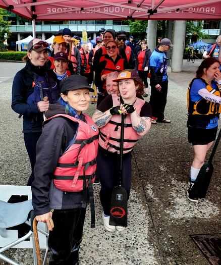 Our team at line up, waiting to be called to dock to board dragon boat.