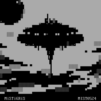 Like a mushroom cloud made of synthetic materials, the illuminated, swollen head of a floating station in low orbit around a gas giant emerges from the swirling clouds beneath.