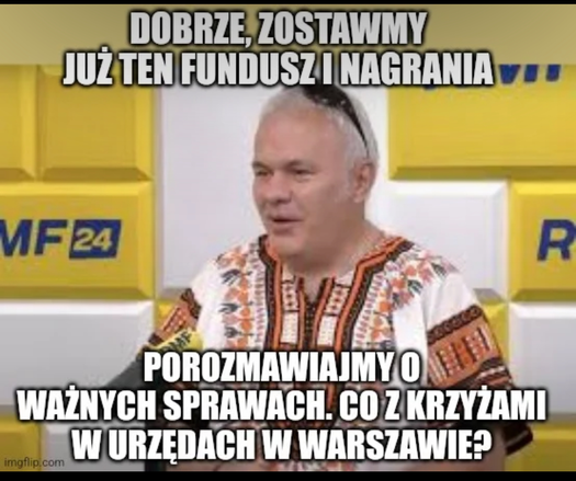 Robert Mazurek w studio RMF: "Dobrze, zostawmy już ten fundusz i nagrania. Porozmawiajmy o ważnych sprawach. Co z krzyżami w urzędach w Warszawie?"