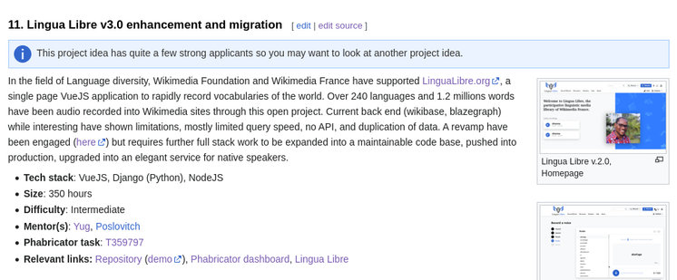 Impression d'écran : descriptif du projet Lingualibre Web app Google Summer of Code 2024.