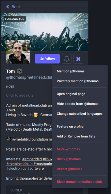 Screenshot shows profile page context menu next to the subscription bell. Click "Change subscribed languages". A dialog opens.