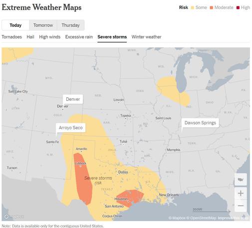 screen shot - NYT page - lower CONUS area for 05/28/24