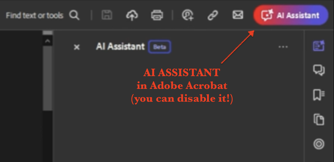 Image description: Screenshot of Adobe Acrobat with the location of the AI ASSISTANT called out.