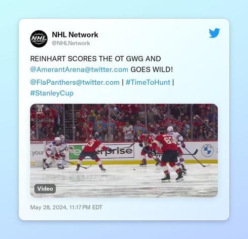 REINHART SCORES THE OT GWG AND @AmerantArena GOES WILD! 

@FlaPanthers | #TimeToHunt | #StanleyCup 
https://t.co/qZmyLRBdpe