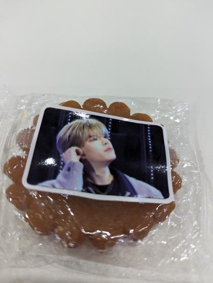 cookie with a Seungmin sticker on the packet