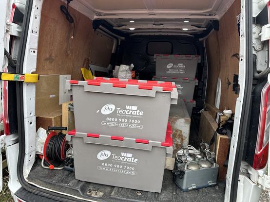 A van full of boxes and phones and omg so much stuff
