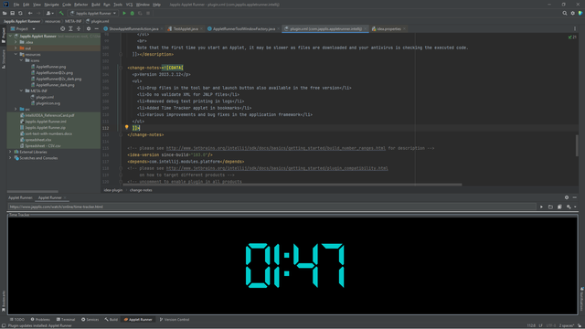IntelliJ running the time tracker applet in Applet Runner plug-in