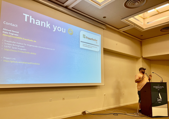 Ahmad Hemid at the end of his presentation of OntoEditor at ESWC 2024.