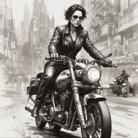 Trinity, Carrie-Anne Moss, motorcycle, ai art