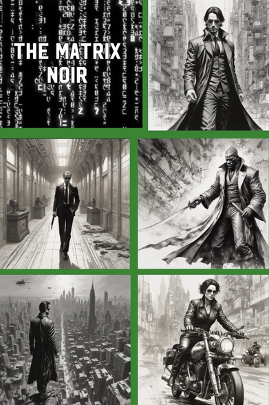 Compilation of black and white images, matrix inspired ai art